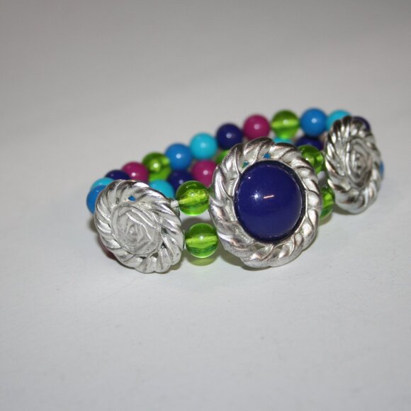 Beautiful silver and colorful beaded Chico's Bracelet with flowers 7" - Picture 4 of 5
